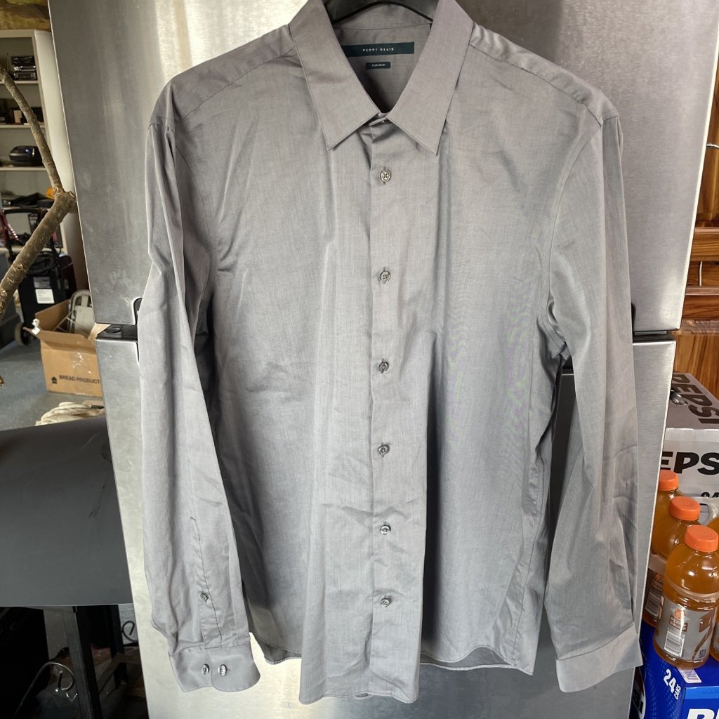 Perry Ellis Dress Shirt Mens Xl Cotton Gray Casual Preppy No Pocket Going Out